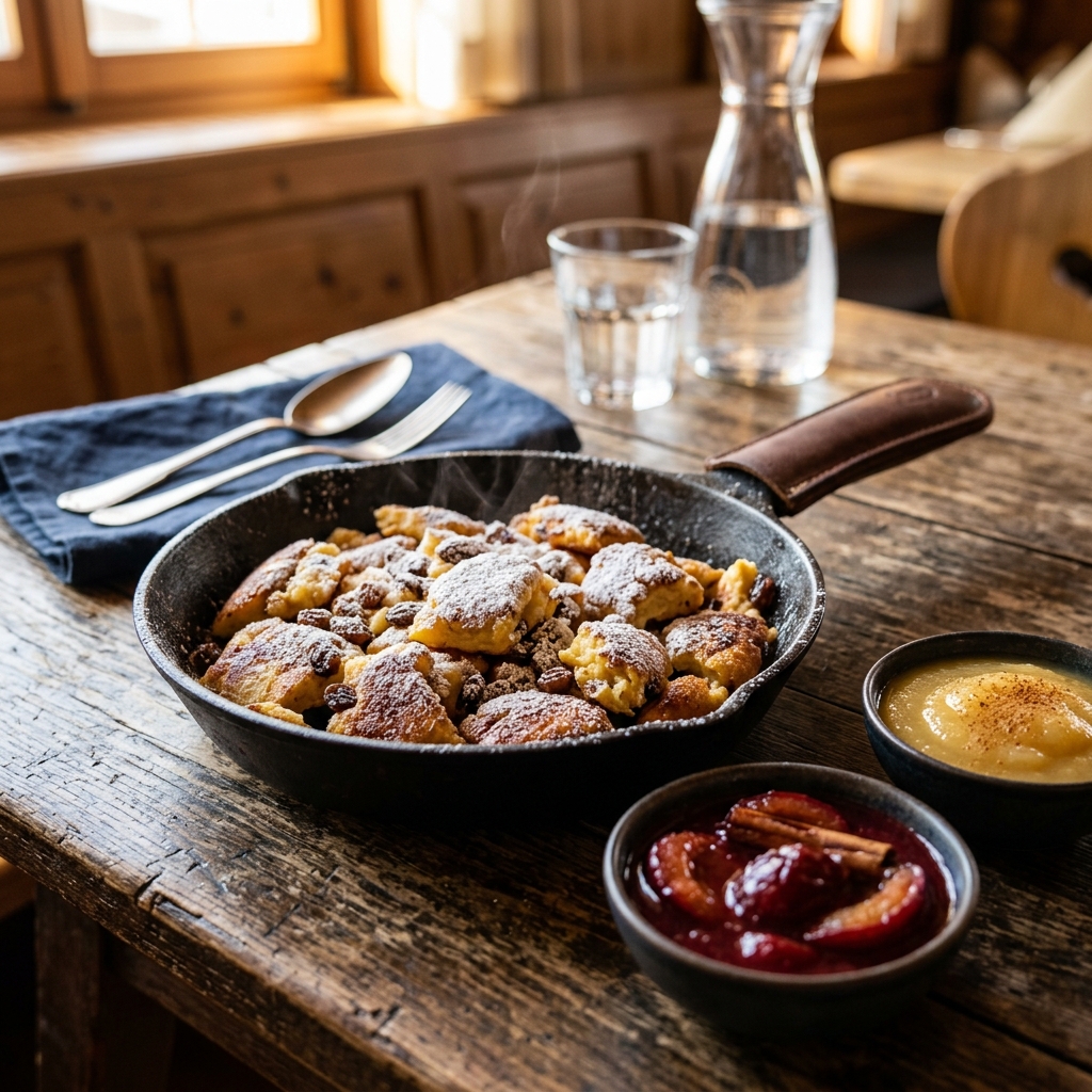 Hausgemachter Kaiserschmarrn mit Zwetschkenröster und Apfelmus
