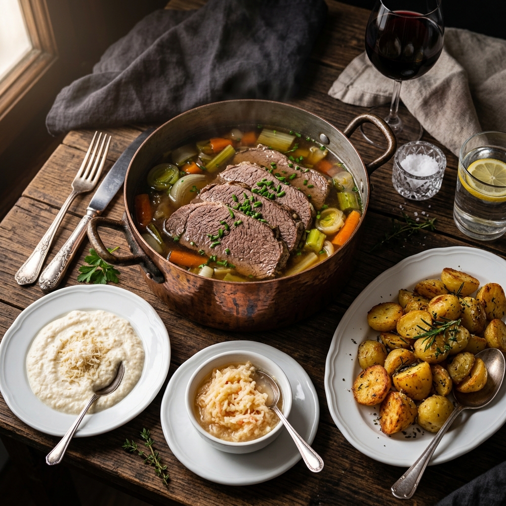 Tafelspitz im Kupfertopf mit Schnittlauchsauce und Apfelkren